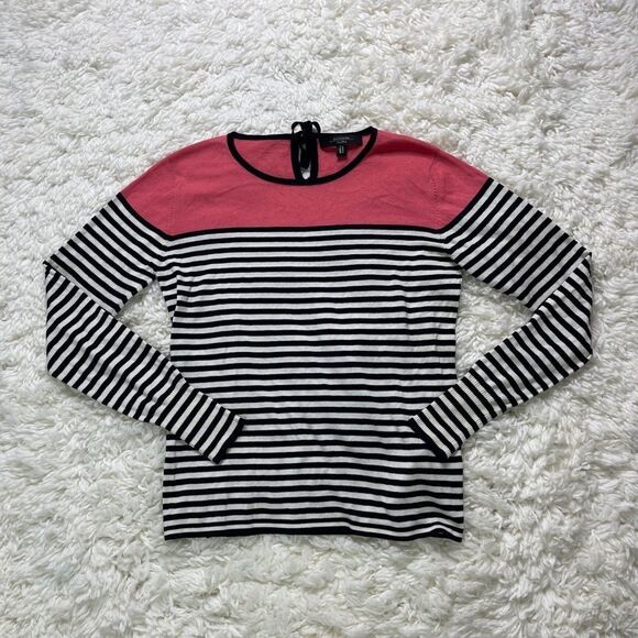 MaxMara Weekend Black & White Striped Silk Sweater with Pink Color Block - Picture 4 of 6